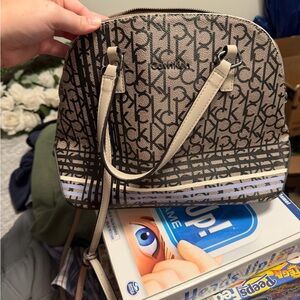 Calvin Klein Monogram Beige and Black Shoulder Bag